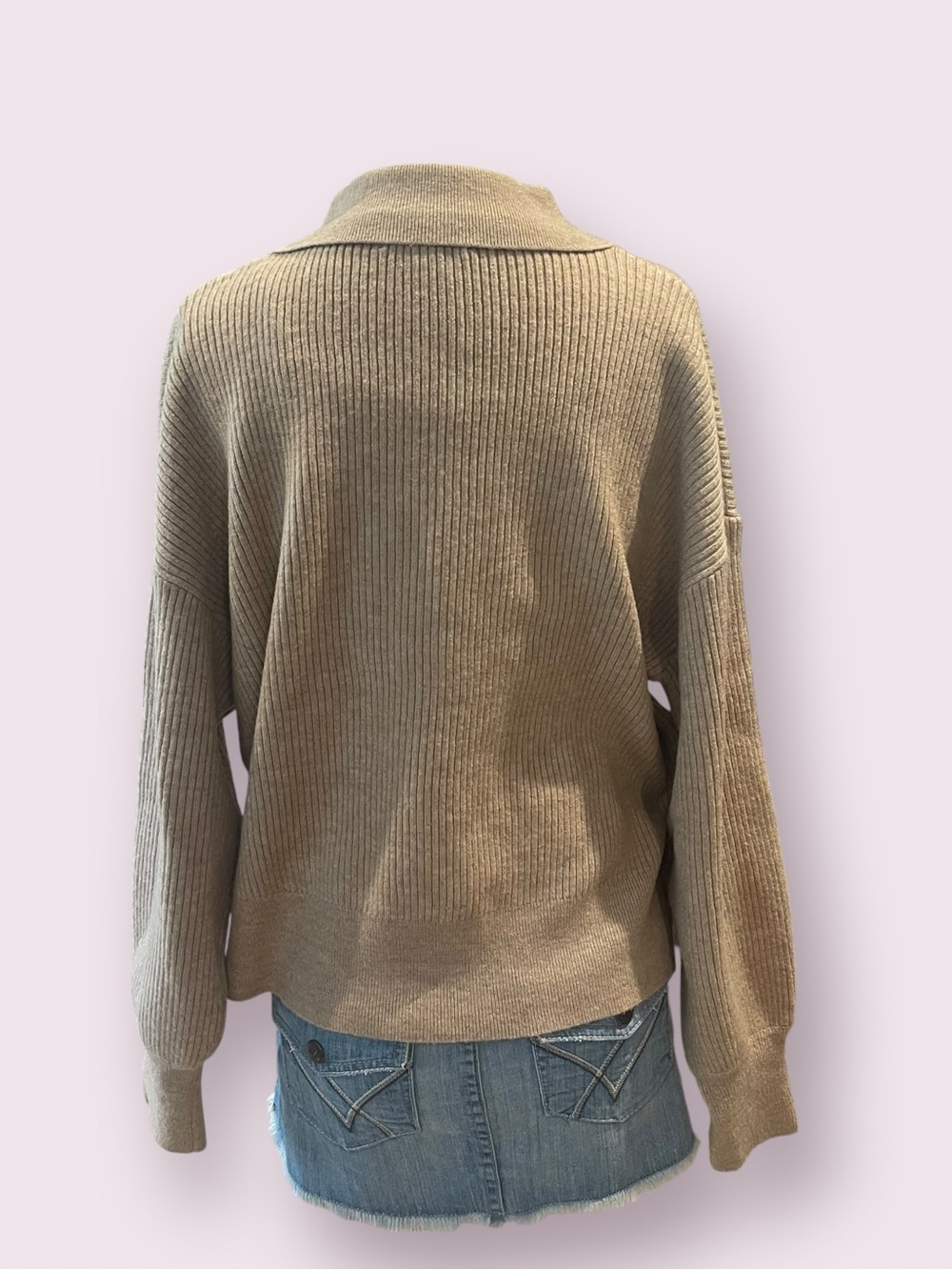 Mable Tan Ribbed Polo-Neck Button Sweater - Picture 3 of 7